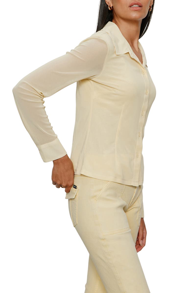 Sanctuary Mesh Button-Up Shirt, Alternate, color, Buttercream White
