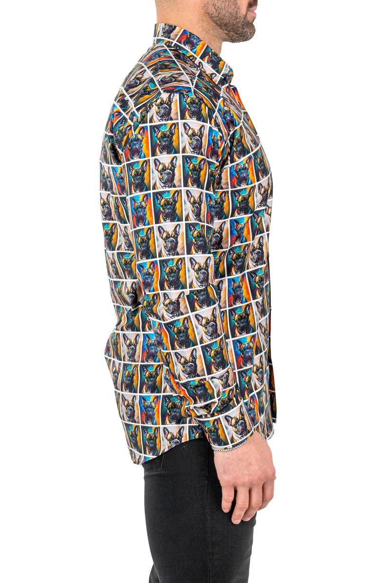 Maceoo Fibonacci Puppy Portrait Contemporary Fit Button-Up Shirt, Alternate, color, Brown