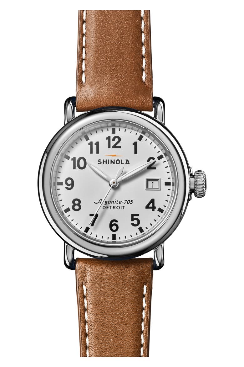 Runwell Leather Strap Watch, 36mm, Main, color, WHITE