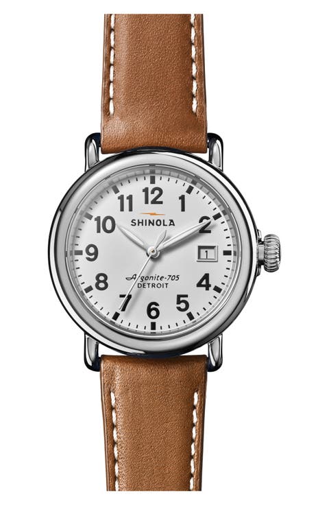 Runwell Leather Strap Watch, 36mm