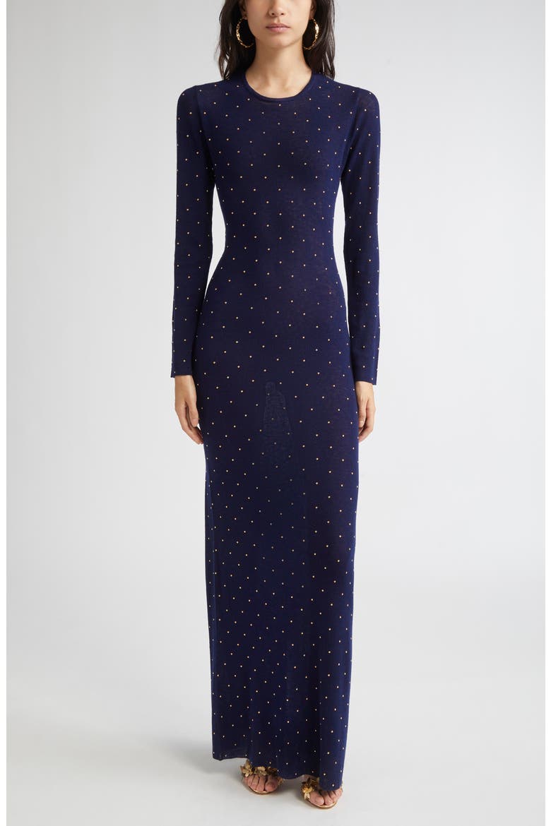 long sleeve studded dress Crystal studded jersey dress with long sleeves