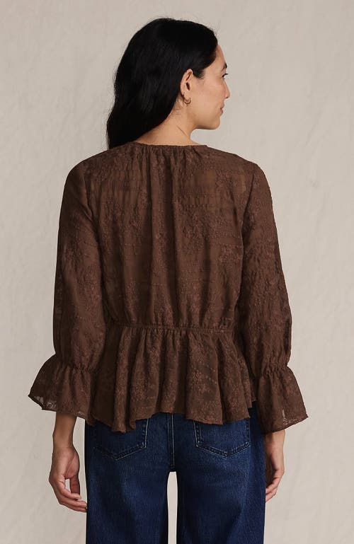 Lands' End Feminine Ruffle Chiffon V Neck Blouse In Brown