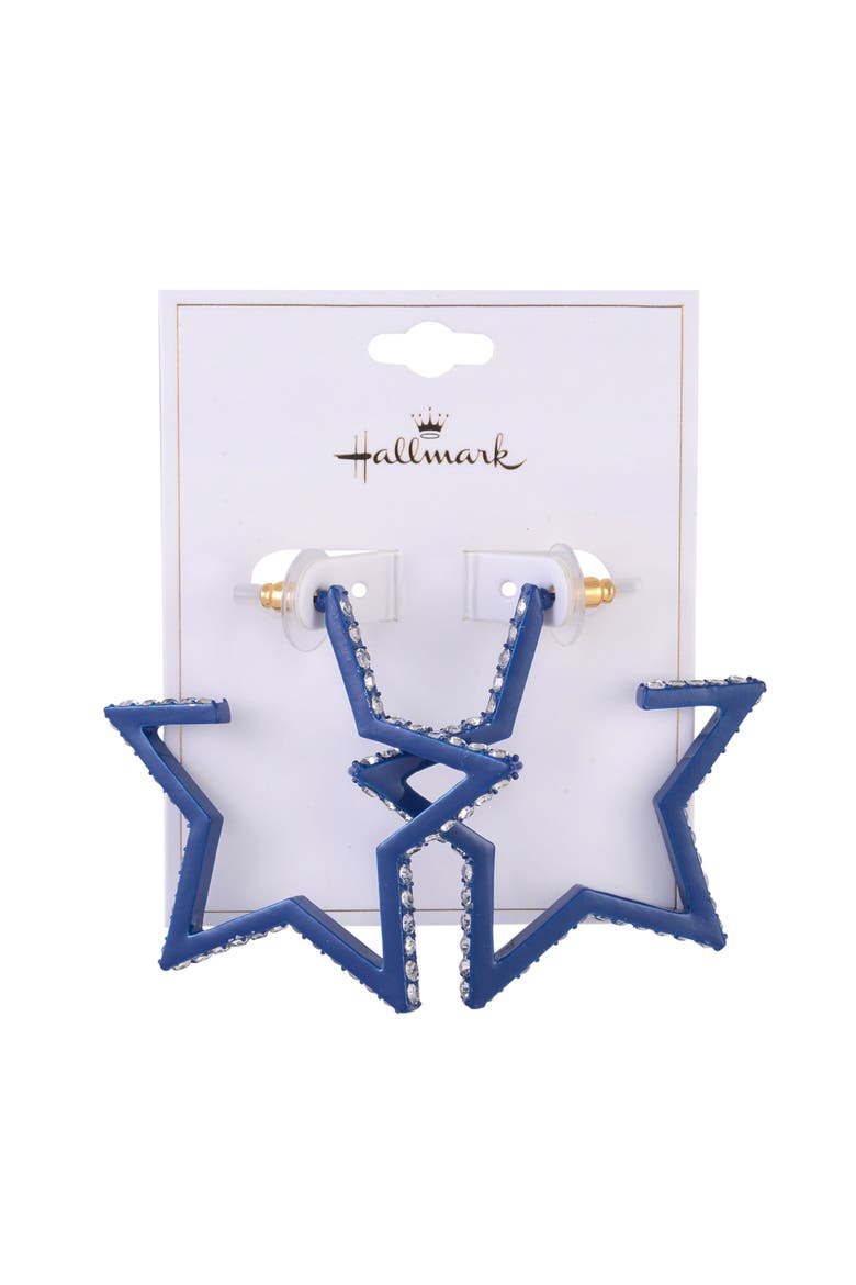 Blue Star Hoop Earrings, Alternate, color, Blue