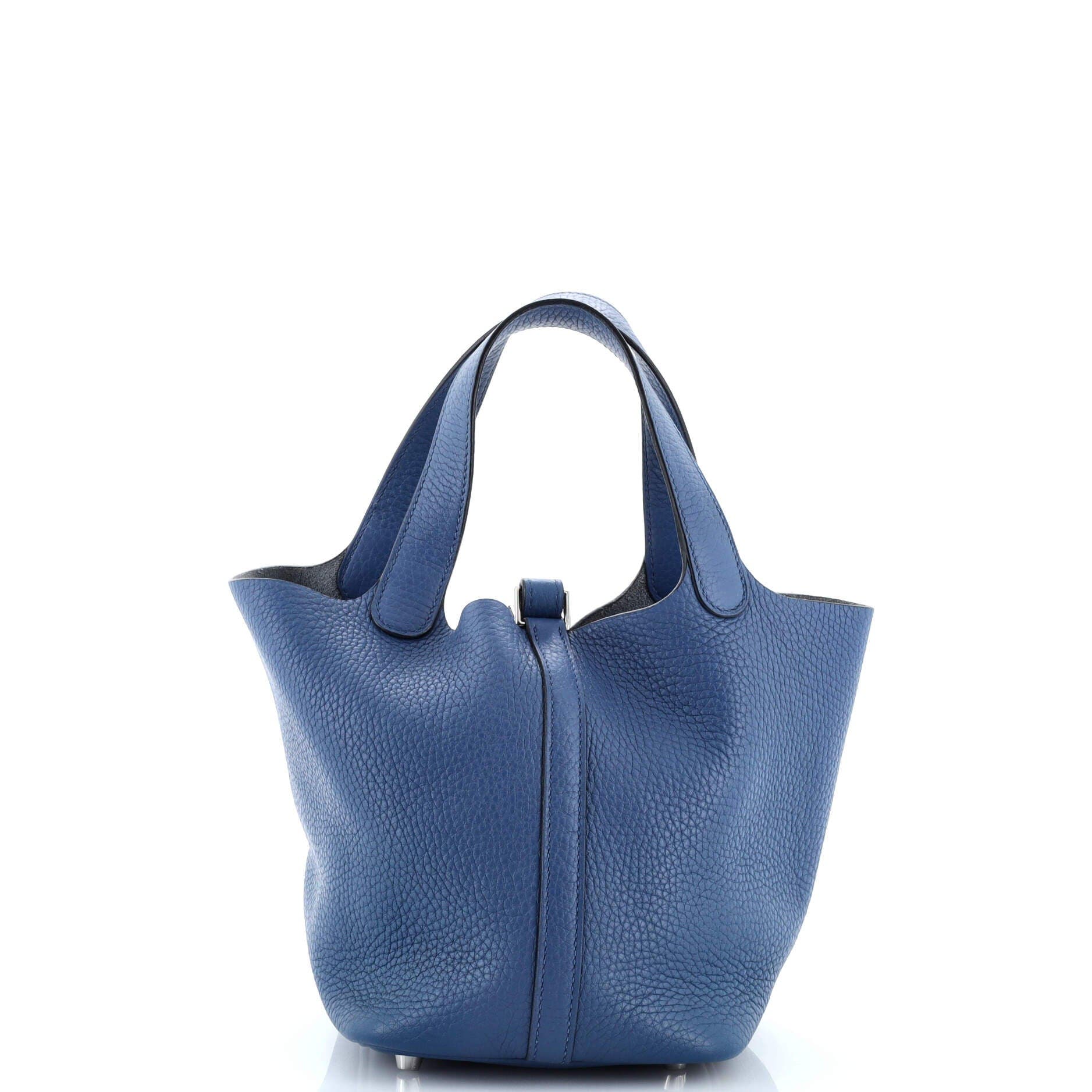 Pre-Owned Hermes Picotin Lock Bag Clemence PM, Alternate, color, Bleu Agate