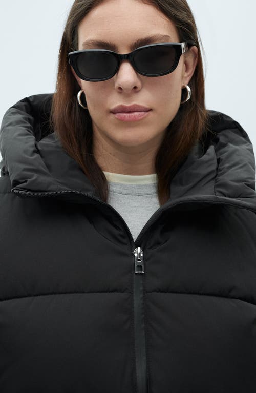 Mango Quilted Hooded Puffer Coat In Black