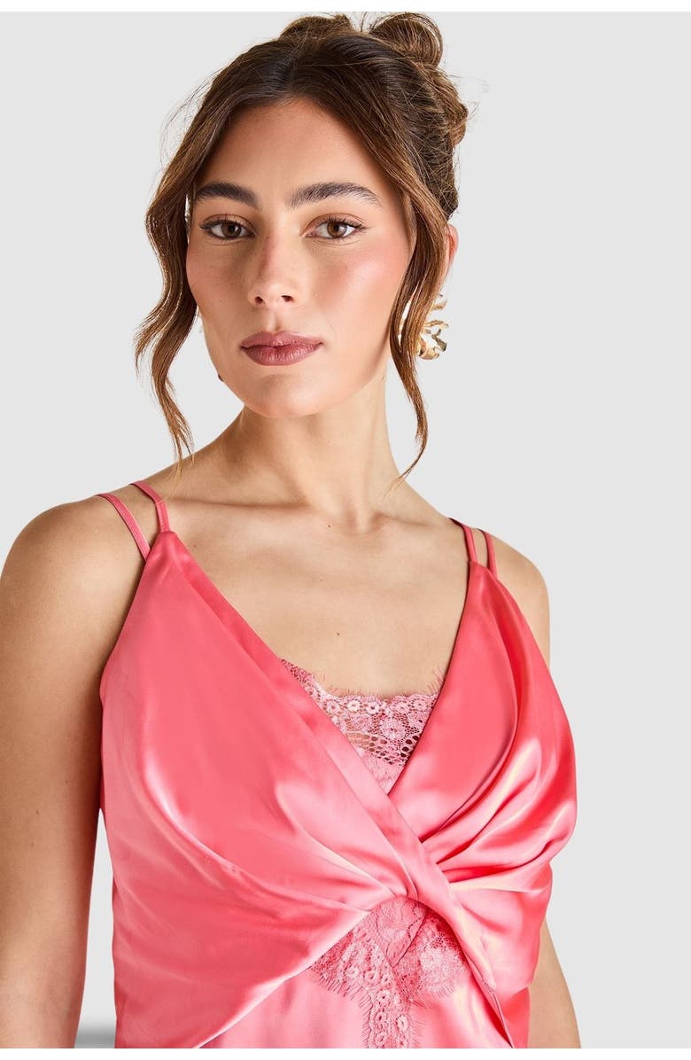 Coast Lace Insert Satin Fitted Dress, Alternate, color, Peach