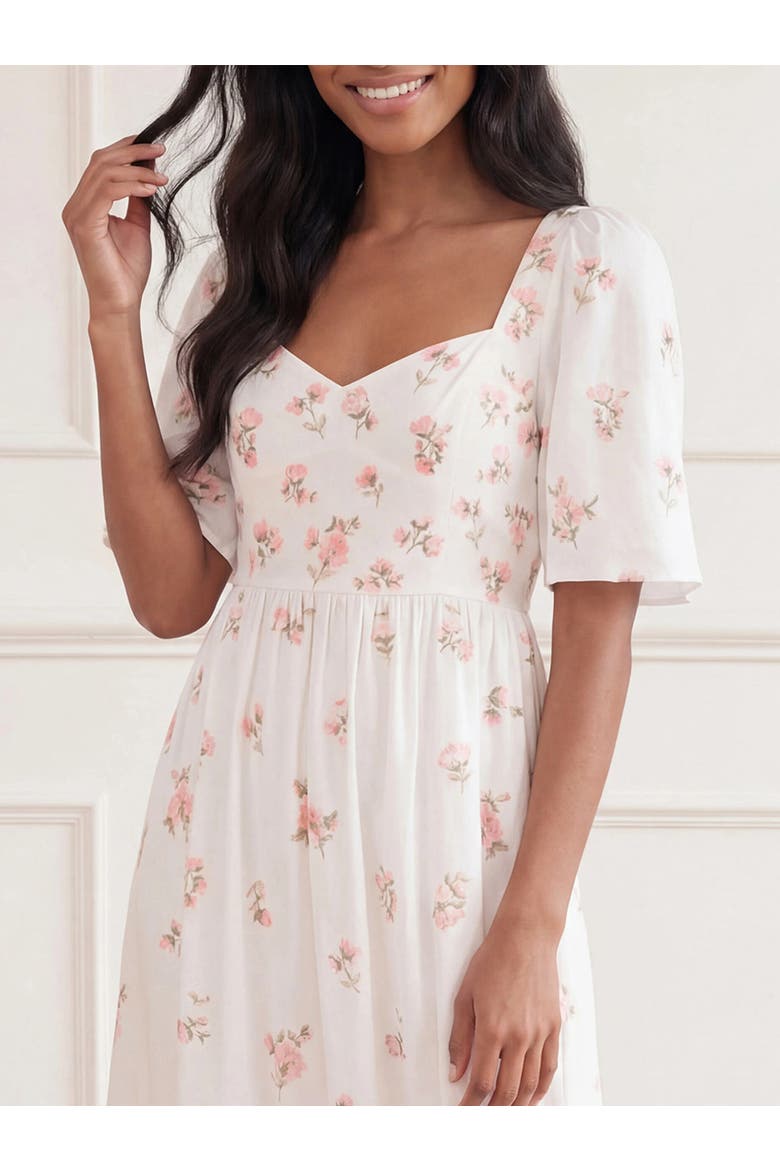 Flora Ditsy Cotton Ankle Gown, Alternate, color, Chalk