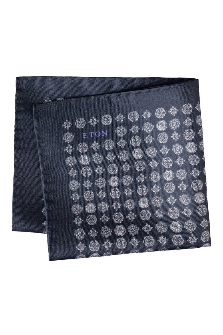 Medallion Silk Twill Pocket Square, Main, color, NAVY