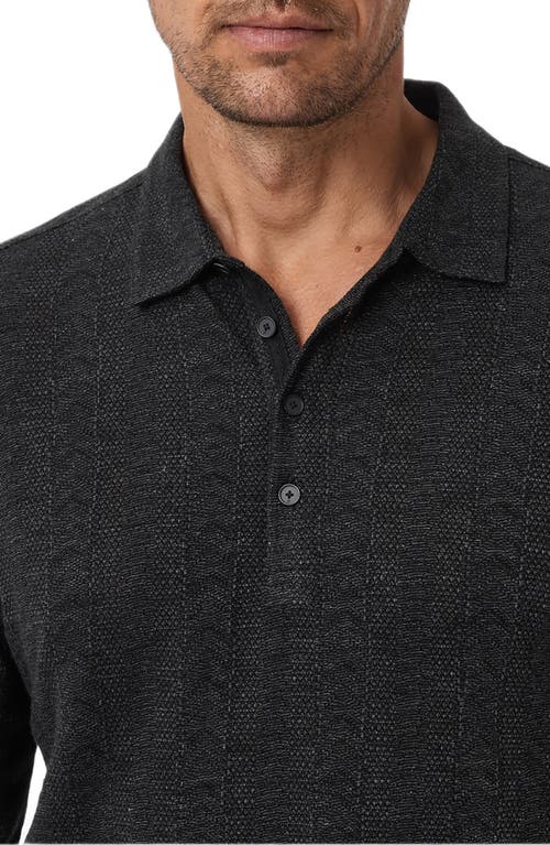 John Varvatos Jalen Three Color Marl Jacquard Long Sleeve Polo In Black