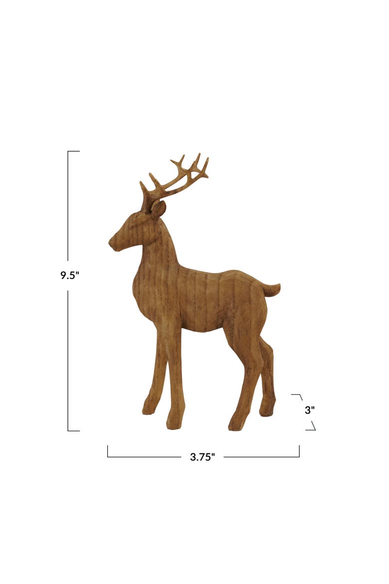 Wood-Finish Polyresin Deer Sculpture, Alternate, color, Wood Finish
