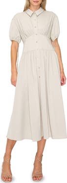 MELLODAY Tie Cuff Midi Shirtdress