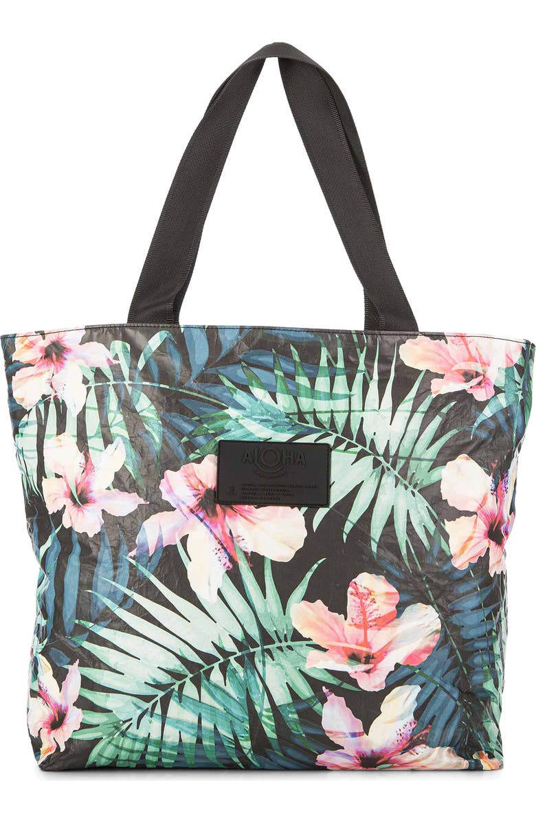 Aloha Collection Hibiscus Palm Day Tripper Water Resistant Tyvek<sup>®</sup> Tote, Main, color,