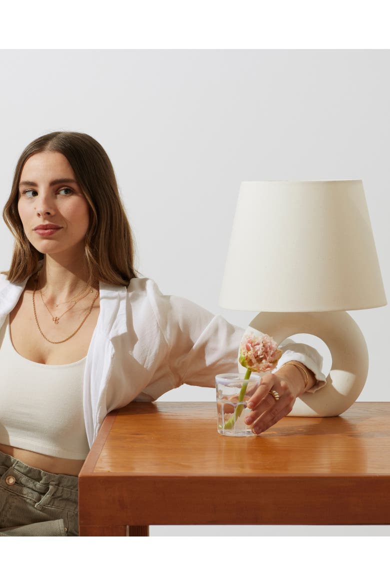 Chloe 15.5" LED Table Lamp with Off-White Ceramic Base and Cotton Shade, Alternate, color, Beige/Cream