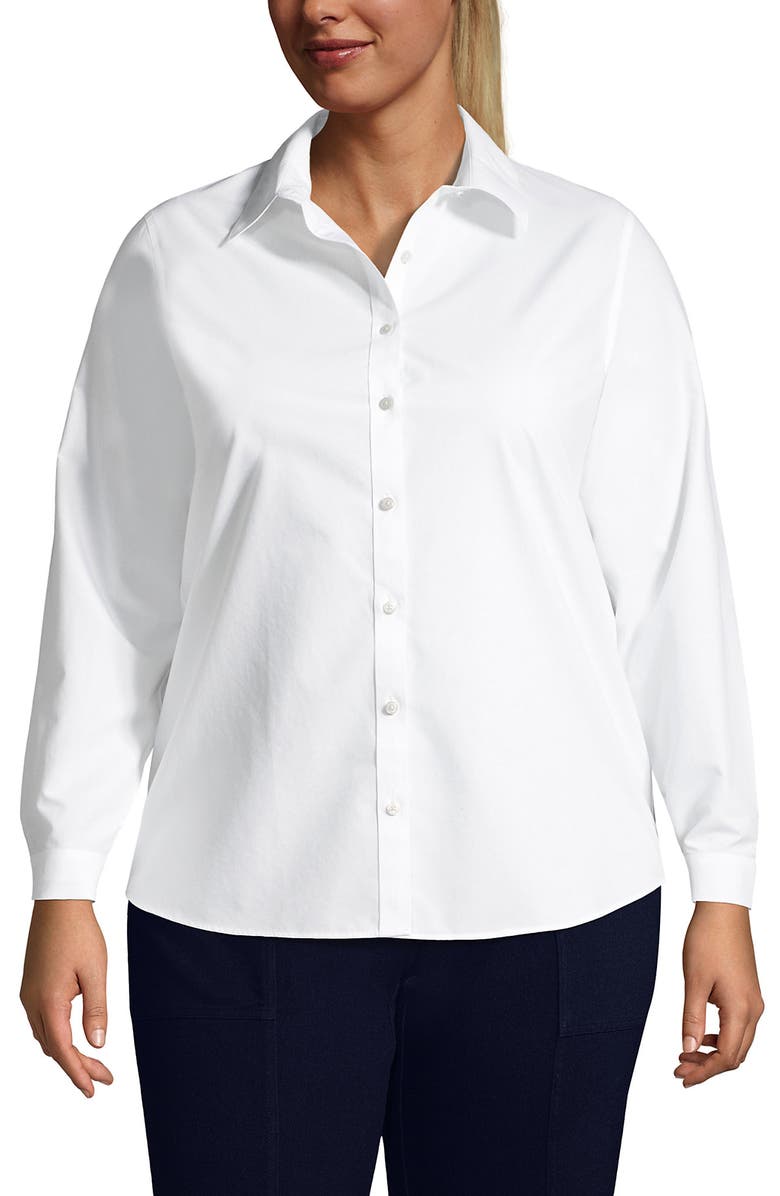 Lands' End No Iron Supima Cotton Long Sleeve Shirt, Main, color, White