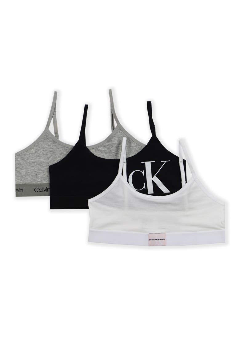 Kids' Assorted 3-Pack Stretch Cotton Bralettes, Main, color, BLACK/ HEATHER GREY/ WHITE