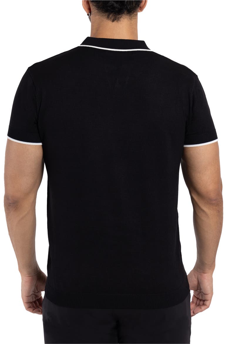 V-Neck Polo Sweater, Alternate, color, BLACK