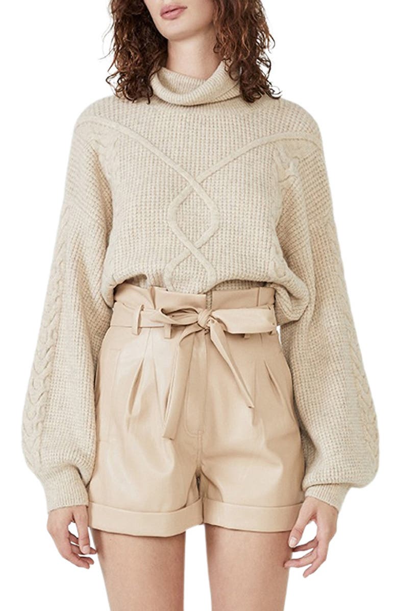 Bardot Maya Cable Detail Turtleneck Sweater, Main, color,