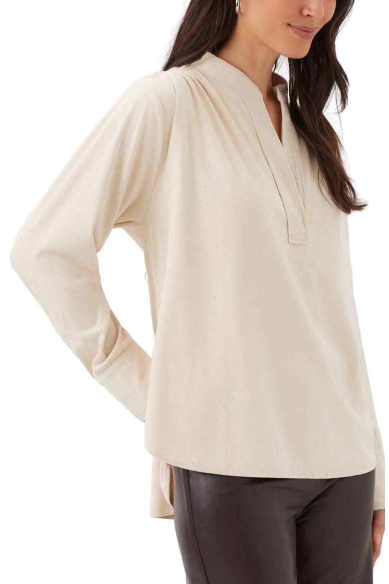 Embellished Faux Suede Shirt, Alternate, color, CREAM