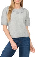 CeCe Rosette Short Sleeve Sweater