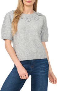 CeCe Rosette Short Sleeve Sweater