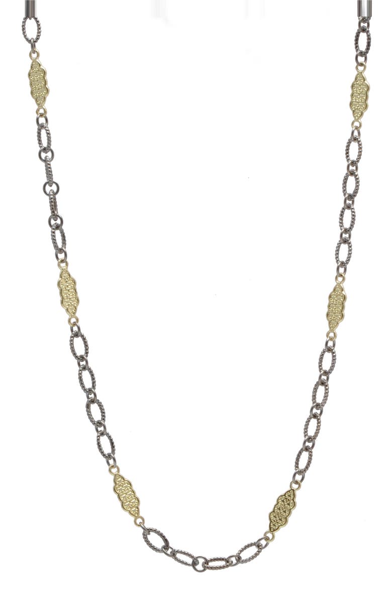 Carved Scroll Station Necklace, Main, color, SILVER