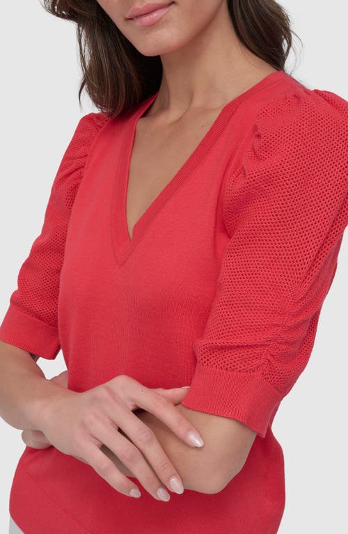 Dkny Women's Puff-sleeve V-neck Sweater In Watermelon
