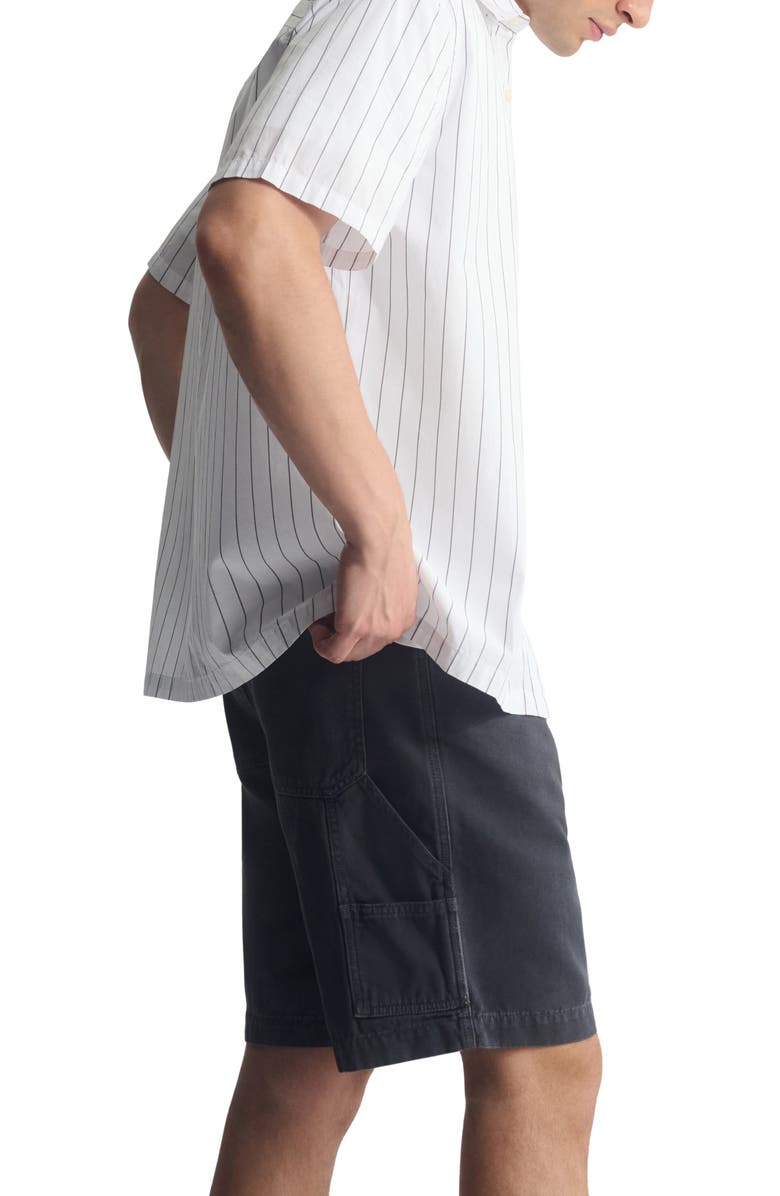 Brooklyn Industries Stripe Short Sleeve Cotton Button-Up Shirt, Alternate, color, Castlerock