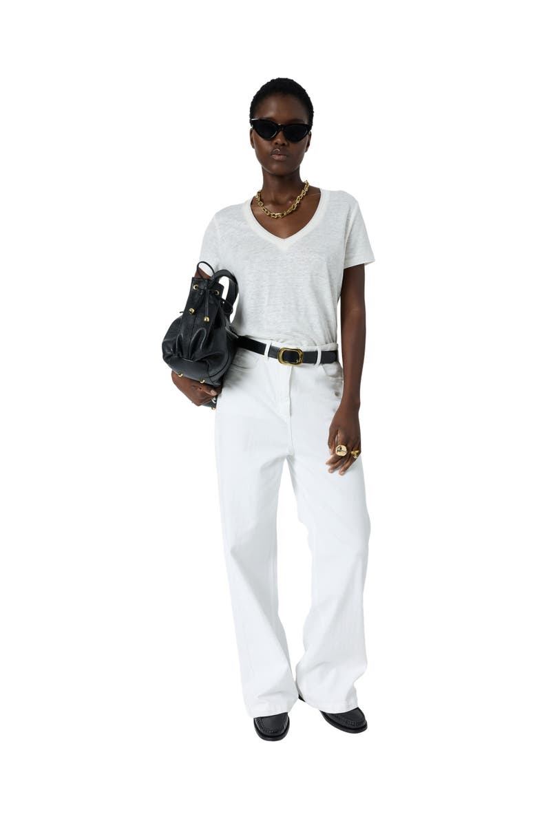 GERARD DAREL Mirana Linen V-Neck T-Shirt, Alternate, color, White