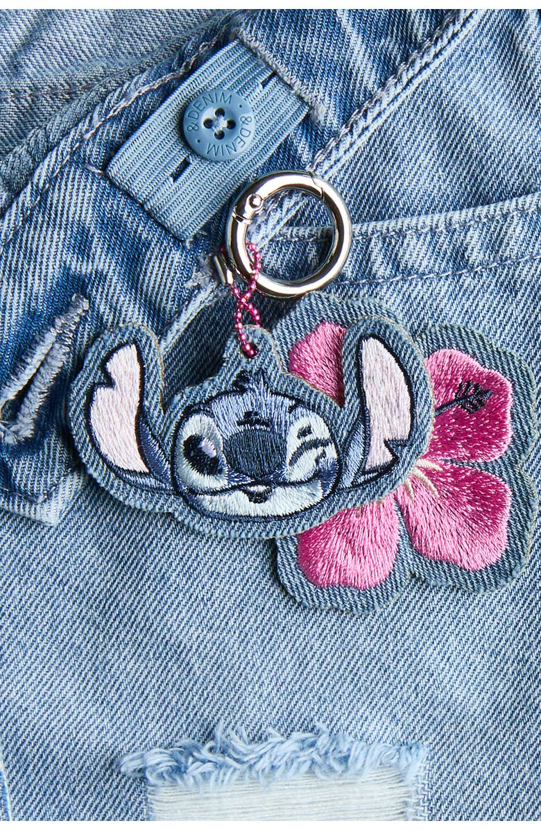 H&M Appliquéd Denim Shorts, Alternate, color, Light Denim Blue/Lilo & Stitch