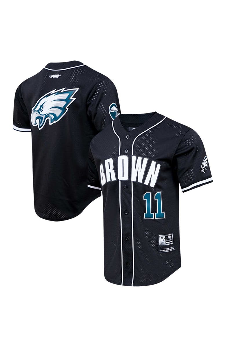 PRO STANDARD Men's Pro Standard A.J. Brown Black Philadelphia Eagles Mesh Baseball Button-Up T-Shirt, Main, color,