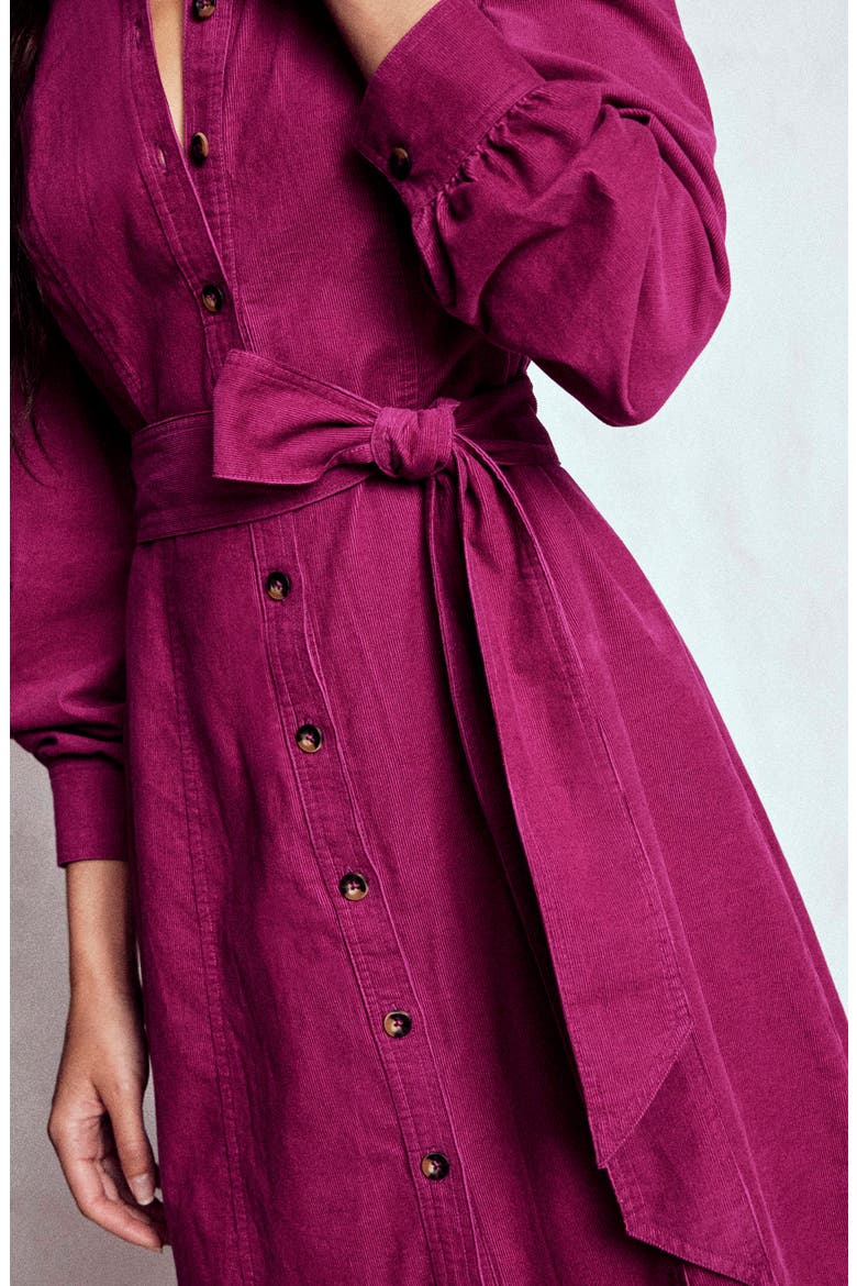 Bre Belted Corduroy Shirtdress, Alternate, color, RICH MAGENTA