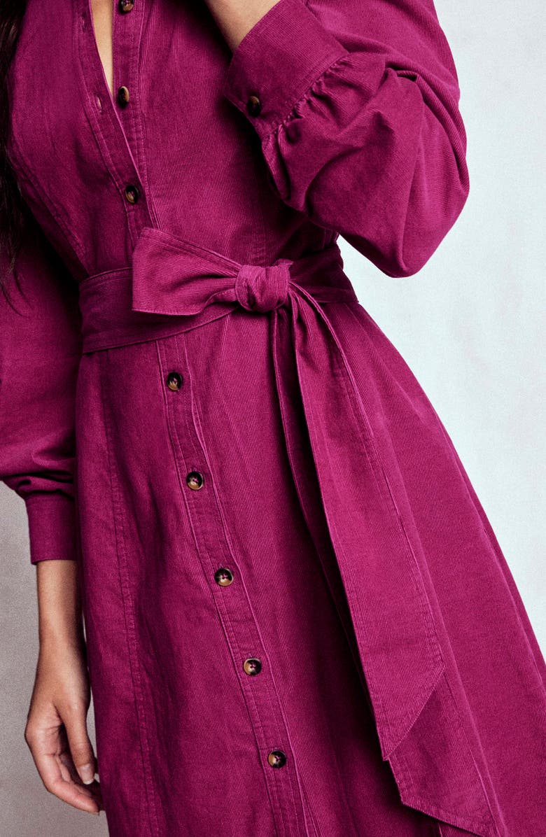 Boden Bre Belted Corduroy Shirtdress, Alternate, color, Rich Magenta