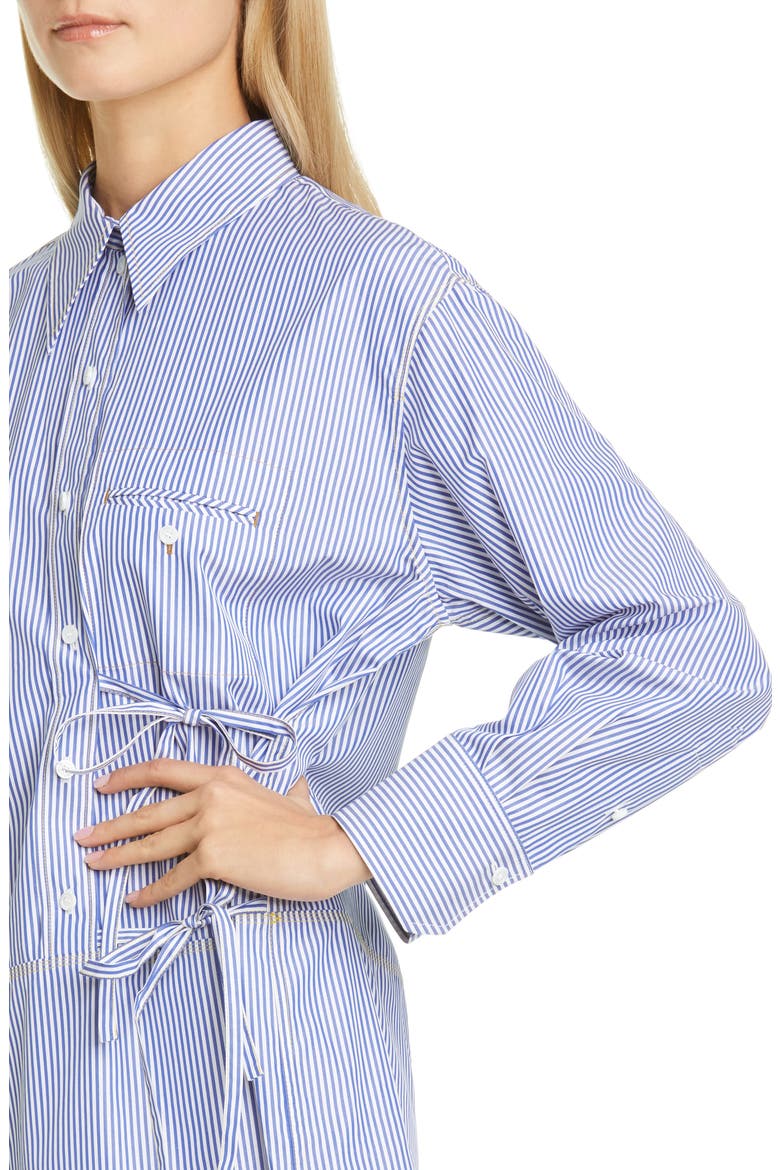 Tie Detail Stripe Long Sleeve Poplin Shirtdress, Alternate, color, BLUE - WHITE 1