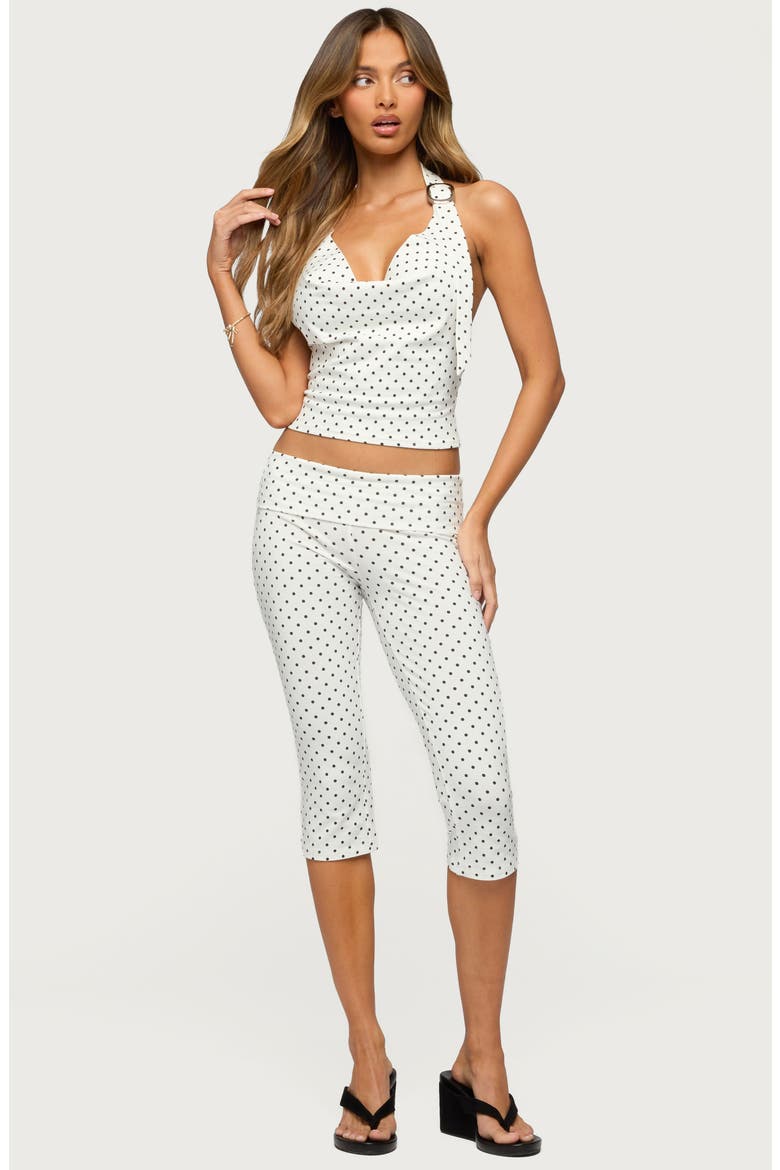 Eloisa Polka Dot Foldover Capri Pants, Alternate, color, WHITE-AND-BLACK