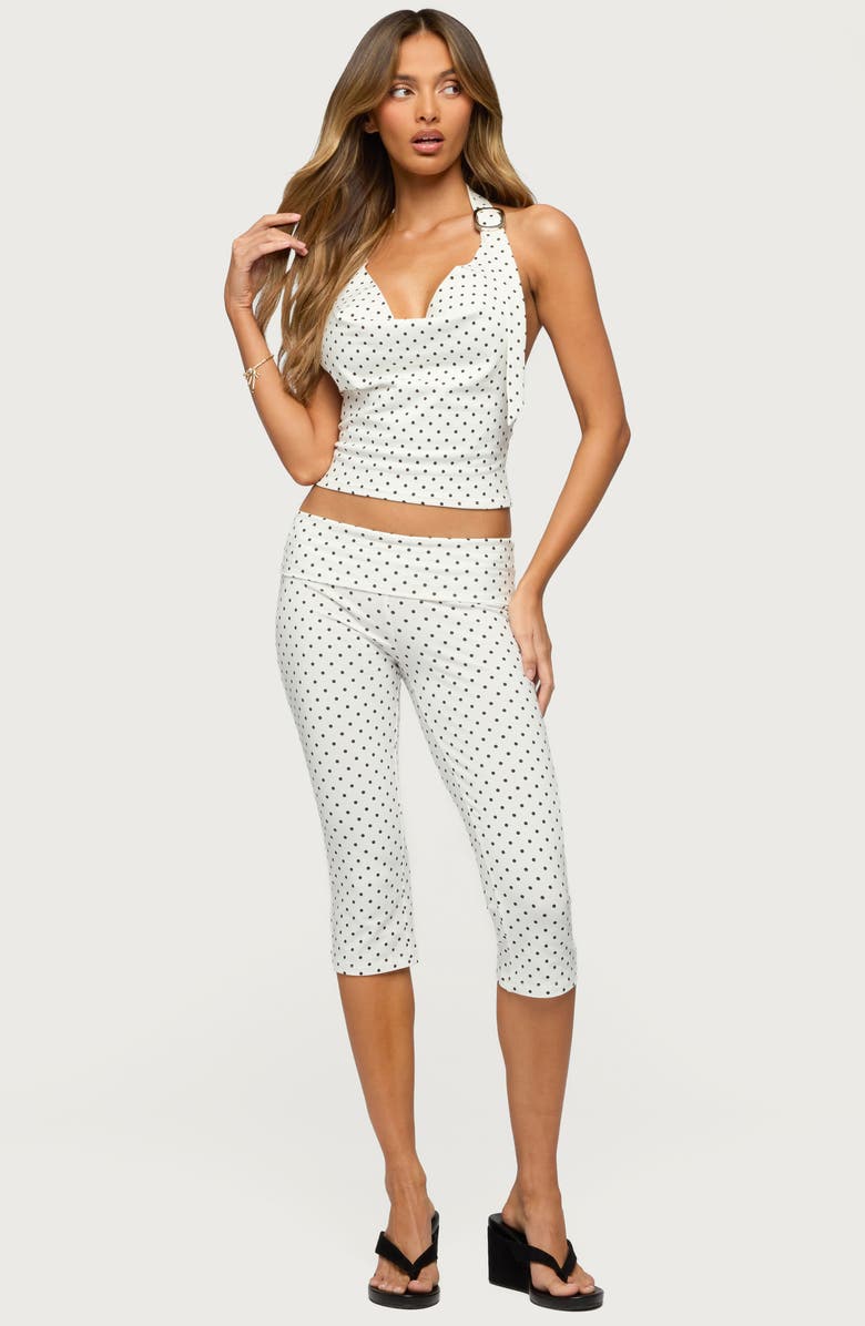 EDIKTED Eloisa Polka Dot Foldover Capri Pants, Alternate, color, White-And-Black