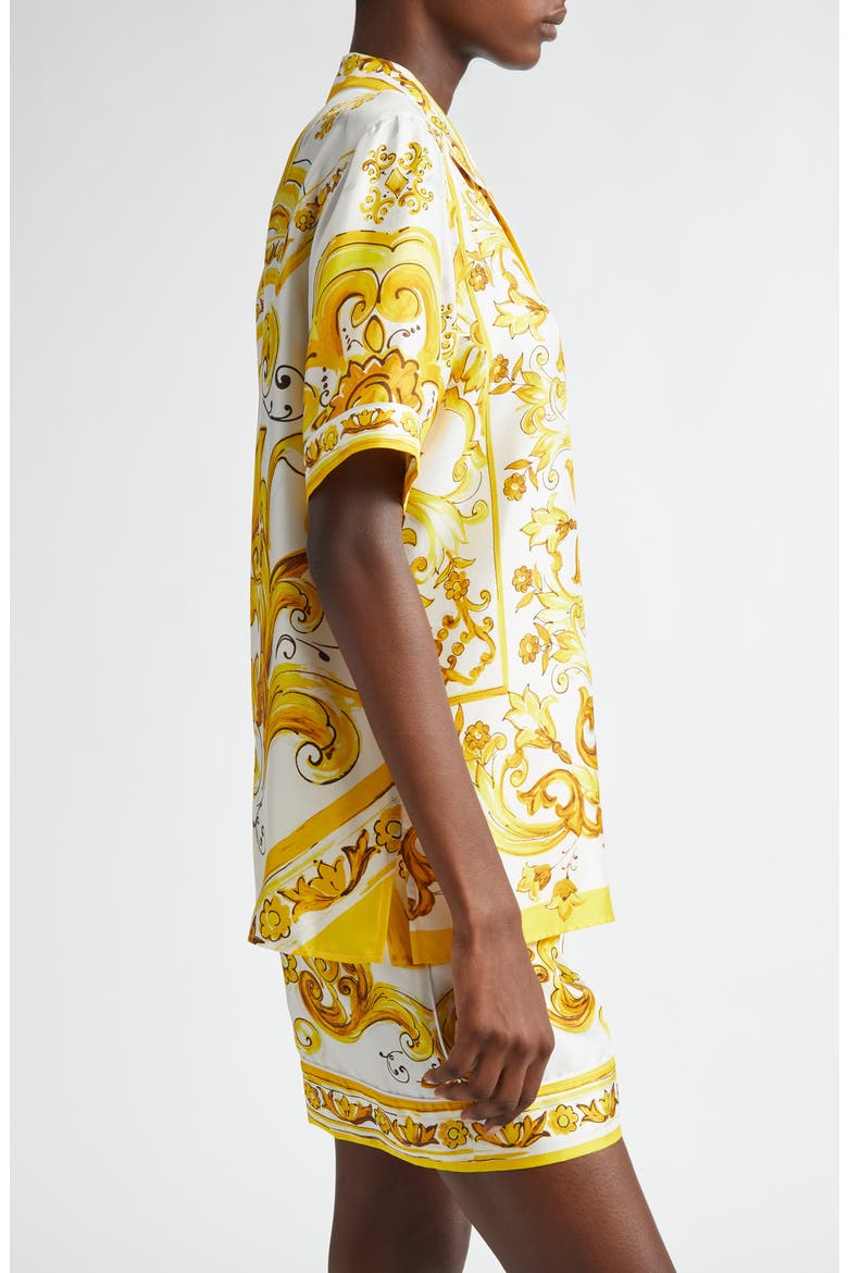 Majolica Print Silk Button-Up Shirt, Alternate, color, MIX MAIOLICA GIALLO