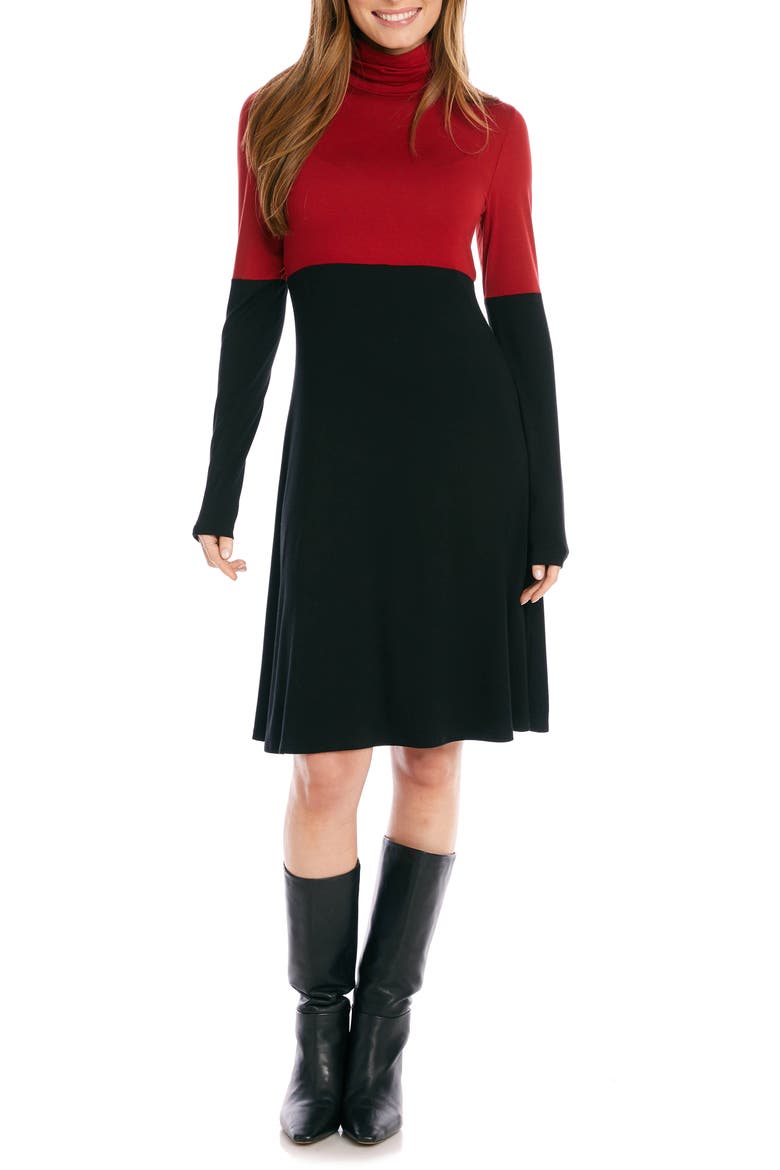 Colorblock Long Sleeve Turtleneck Jersey Dress, Alternate, color, BLACK WITH BRICK