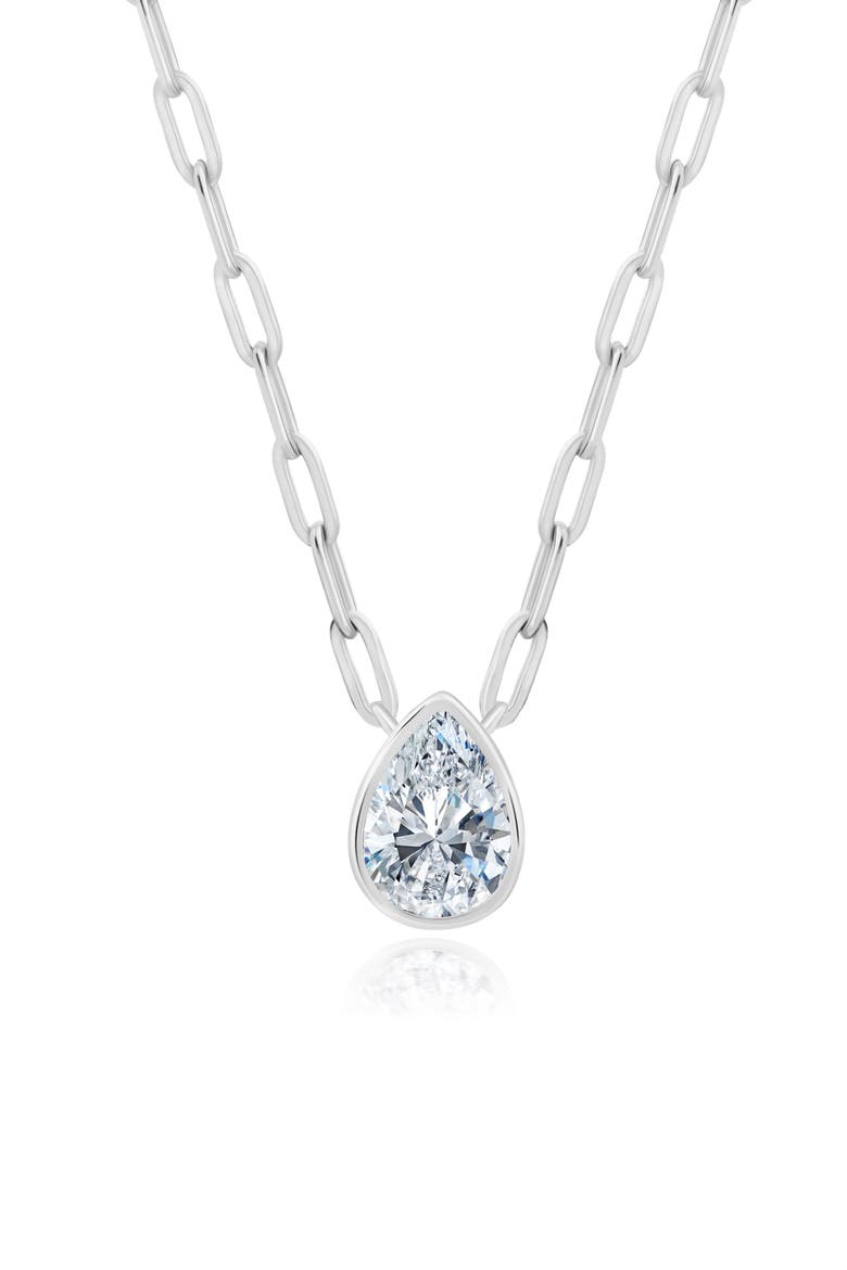 Cubic Zirconia Bezel Pendant Necklace, Main, color, PLATINUM
