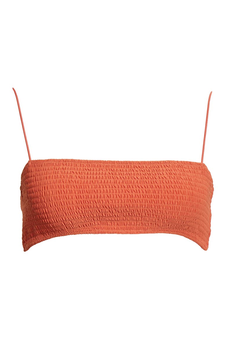 Totême Smocked Bikini Top, Alternate, color, BURNT ORANGE