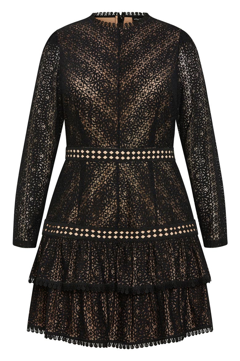 Gabriella Long Sleeve Lace Minidress, Alternate, color, BLACK
