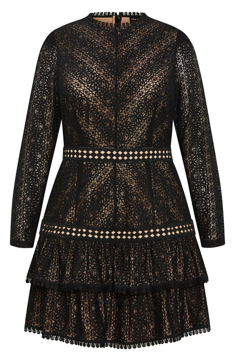 City Chic Gabriella Long Sleeve Lace Minidress, Alternate, color, Black