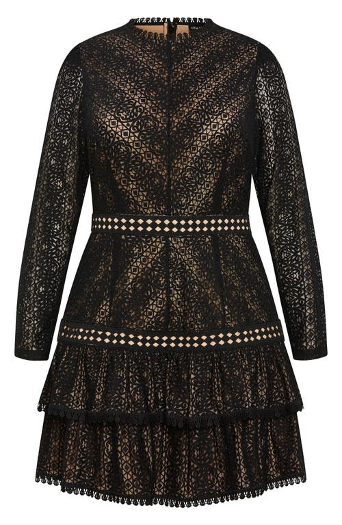 City Chic Gabriella Long Sleeve Lace Minidress In Black