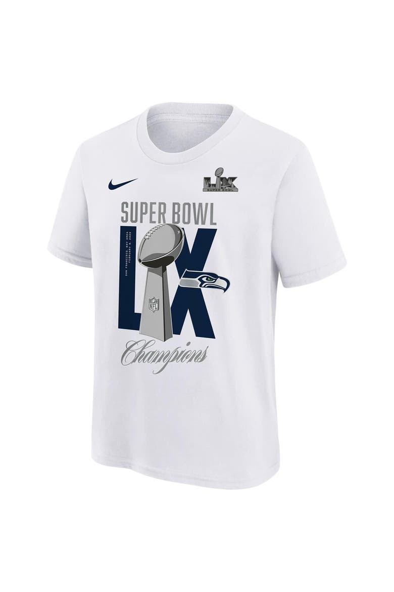 Youth Nike White Seattle Seahawks Super Bowl LX Champions Lombardi Trophy T-Shirt, Alternate, color, White
