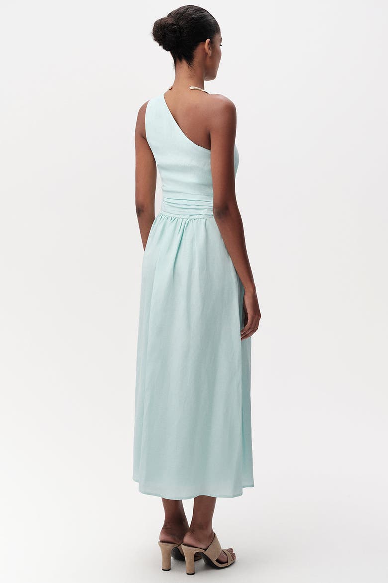 Burk Elastic Waist Linen Blend Midi Dress, Alternate, color, Blue