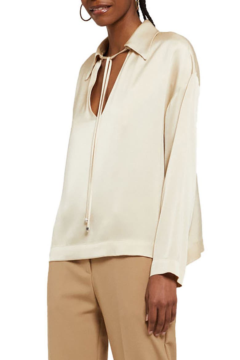 Viscose Blouse With Tie, Main, color, Ecru