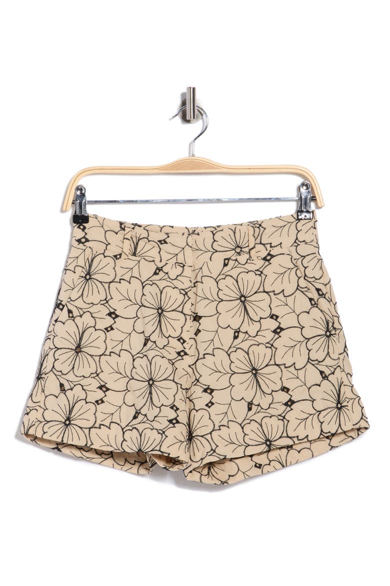 Floral Embroidered Shorts, Alternate, color, TAN / BLACK