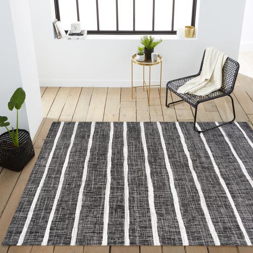 Jonathan Y Colonia Berber Stripe Indoor/outdoor Area Rug In Black/ivory