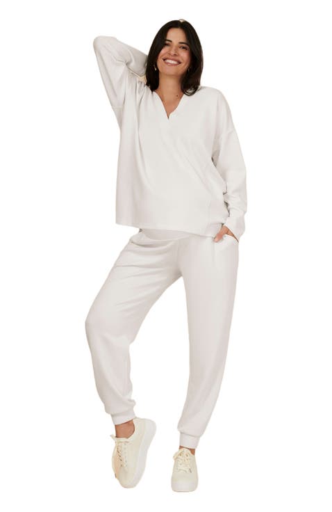 V-Neck Pullover Scuba Knit Hoodie