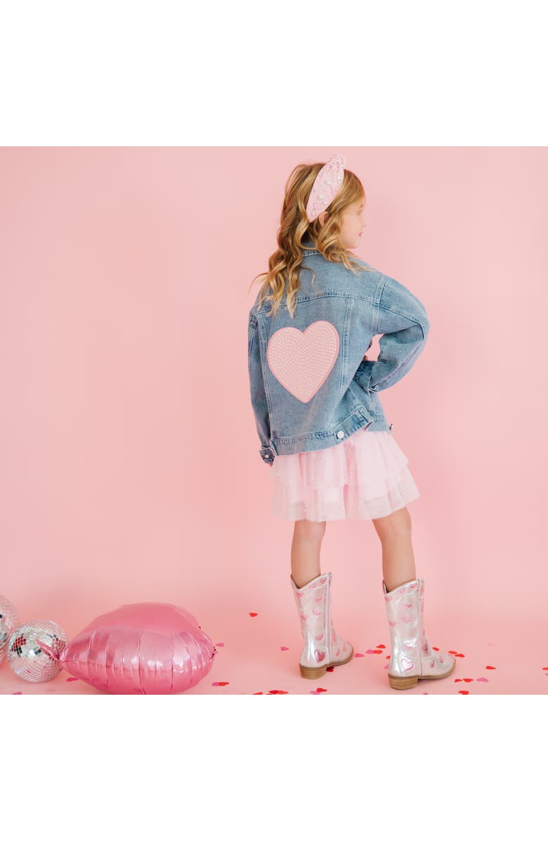 Sweet Wink Pearl Heart Patch Denim Jacket, Alternate, color, Denim