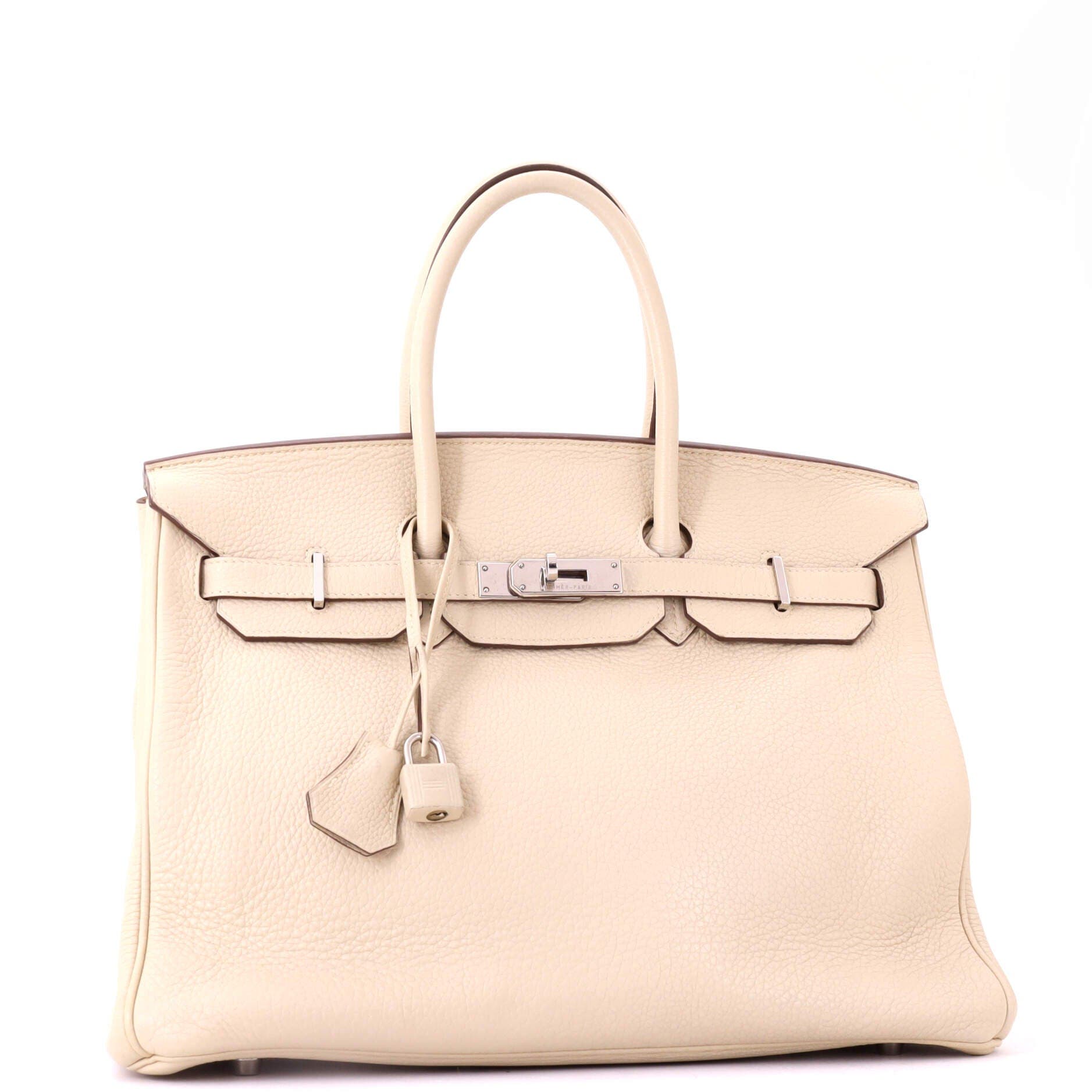 Pre-Owned Hermes Birkin Handbag Light Clemence with Palladium Hardware 35, Alternate, color, Parchemin
